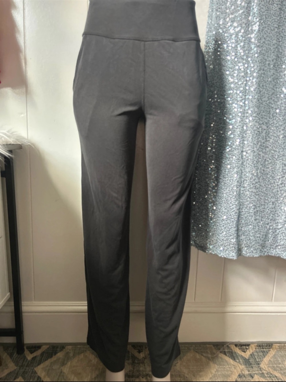 Fabletics Charcoal Grey High-Rise Wide Leg Straight Pants